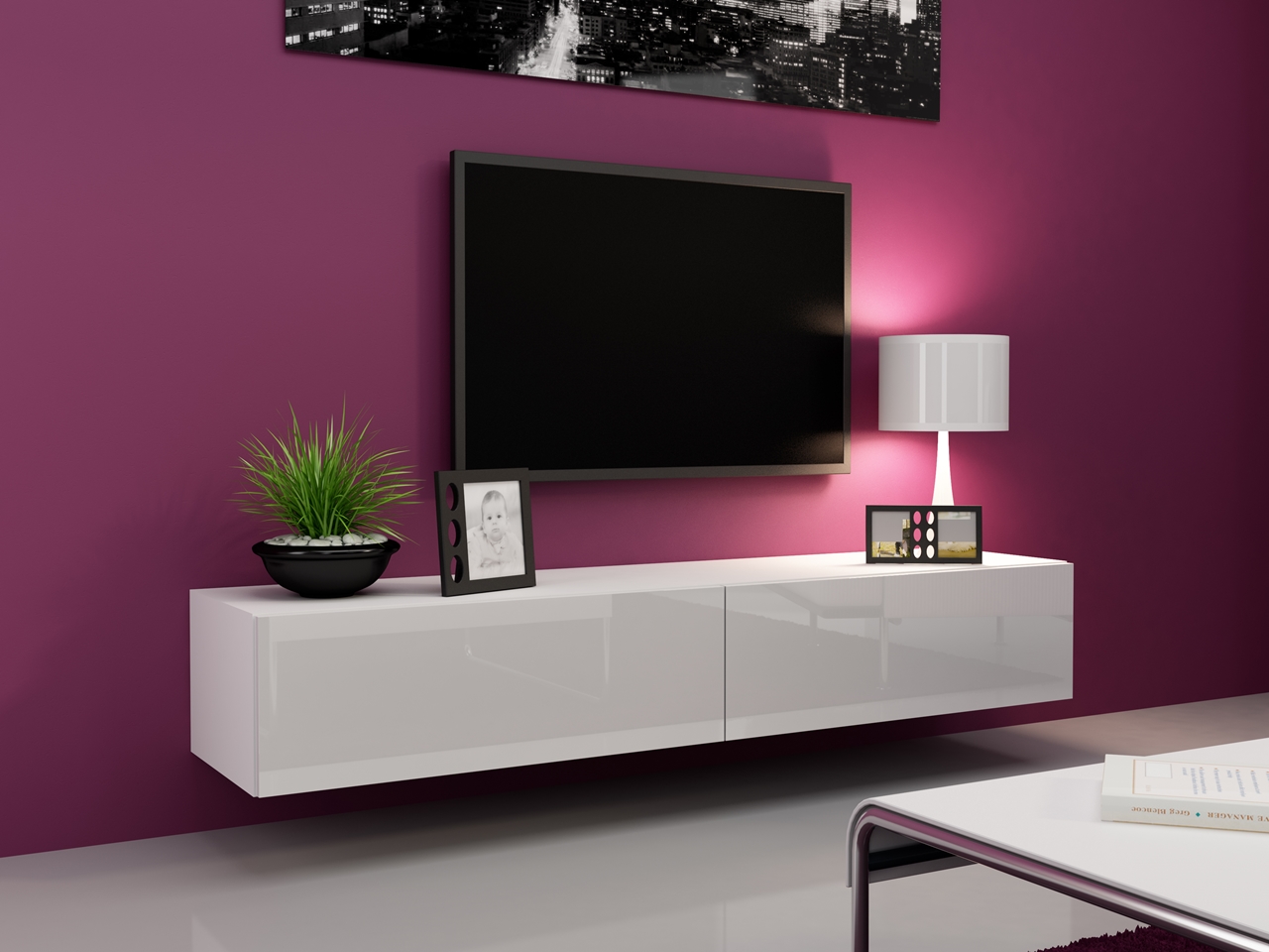 Mueble TV 180 VIGO VG1A blanco / blanco brillo