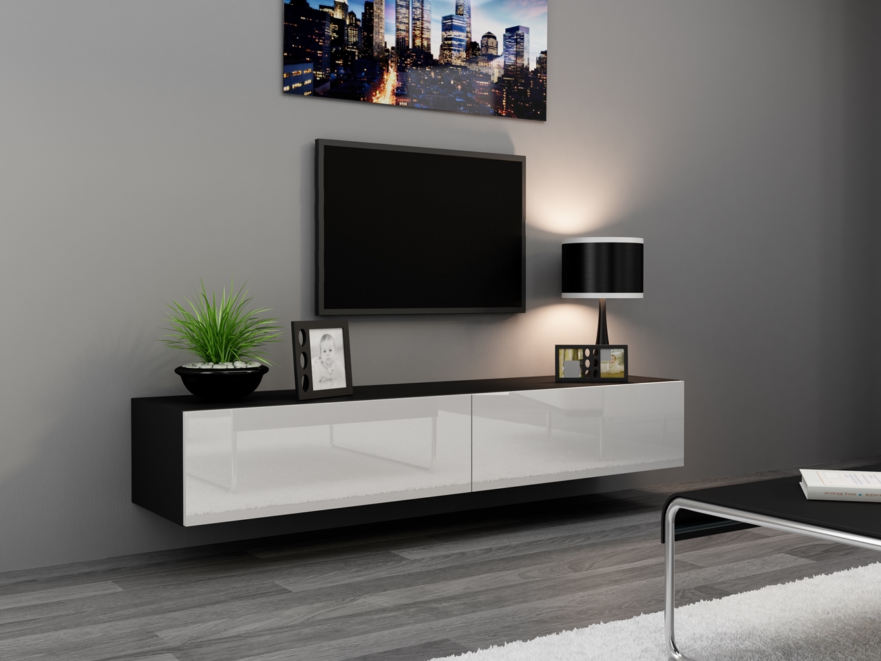 Mueble TV 180 VIGO VG1C negro / blanco brillo