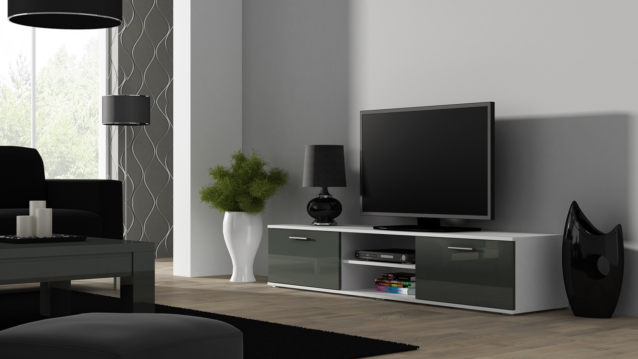 Mueble TV SOHO SH3F blanco / gris brillo