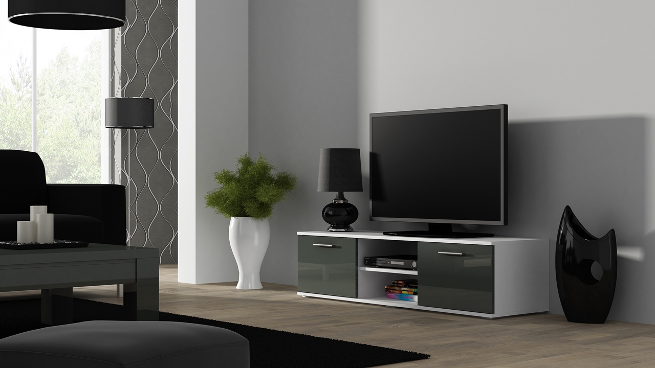 Mueble TV SOHO SH4F blanco / gris brillo